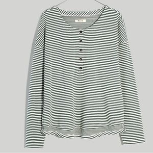 Plus Double-Faced Henley Tee in Stripe Simple Sage Madewell